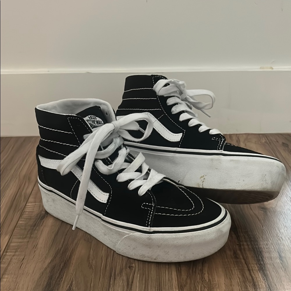 Vans Black and White High-Top Skate Shoes
